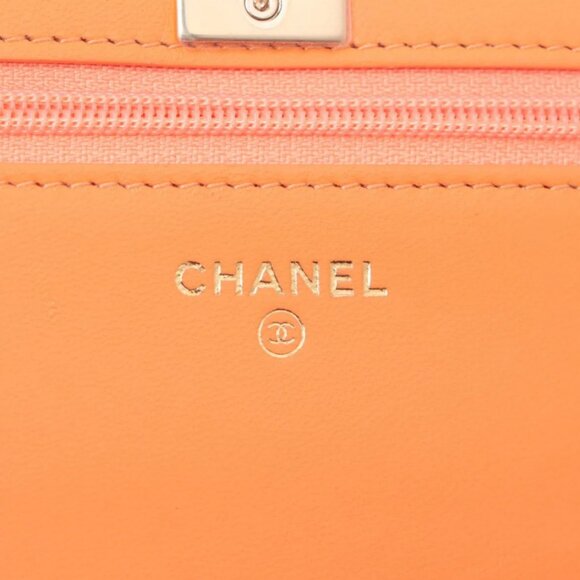Chanel Trendy Multicolor Chanel Logo Lambskin Chain Wallet On Chain Orange - Picture 11 of 11